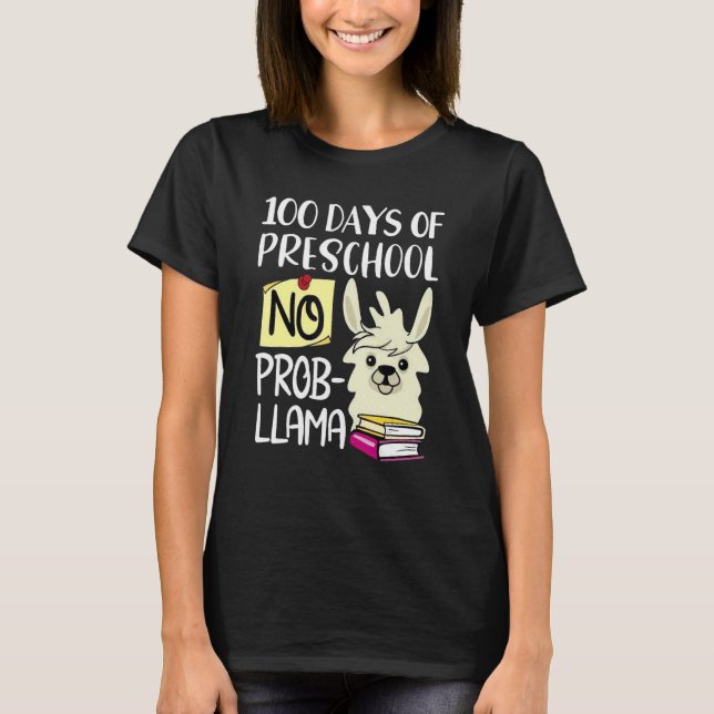 Camiseta 100 Days Of Preschool No Prob Llama 100 Days Of Sc (Anverso)