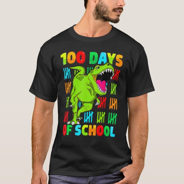 Camiseta 100 Days Of School 100th Day Dino T Rex Teacher Bo (Anverso)