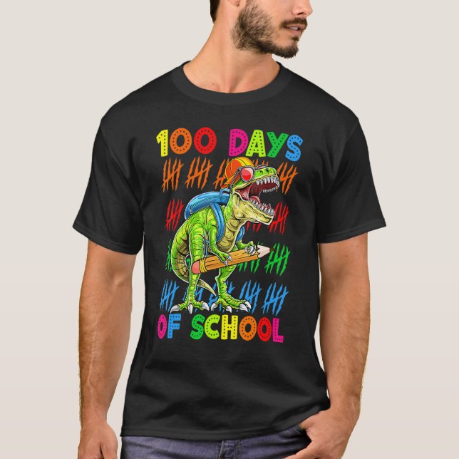 Camiseta 100 Days Of School 100th Day Dinosaur Trex Pencil (Anverso)