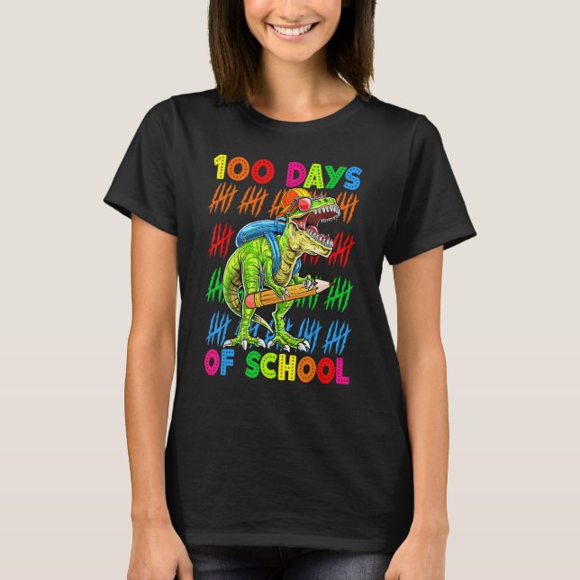Camiseta 100 Days Of School 100th Day Dinosaur Trex Pencil (Anverso)