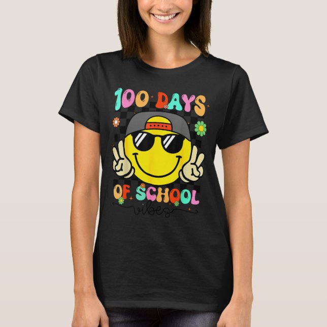 Camiseta 100 Days Of School 100th Day Smile Groovy Face Tea (Anverso)