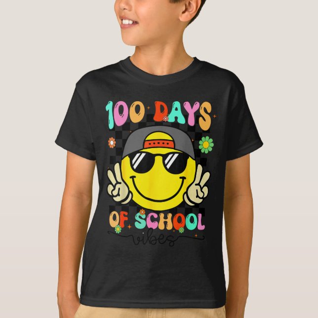Camiseta 100 Days Of School 100th Day Smile Groovy Face Tea (Anverso)