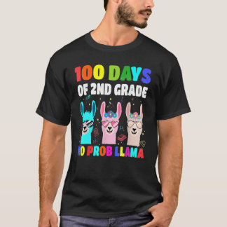 Camiseta 100 Days Of School 2nd Grade No Probllama Llama Bo