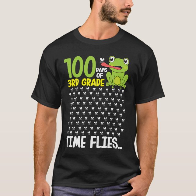 Camiseta 100 Days of School 3rd Grade Frog Time Flies Boys  (Anverso)
