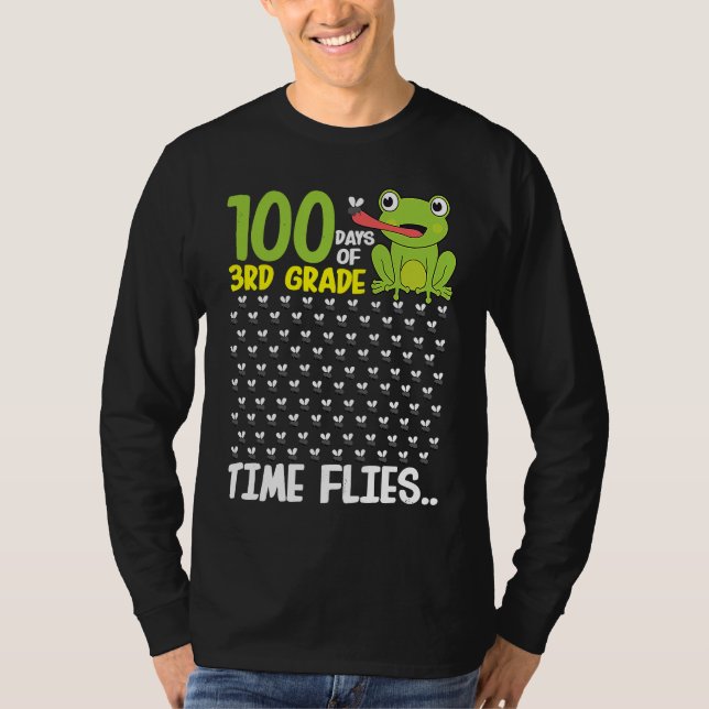 Camiseta 100 Days of School 3rd Grade Frog Time Flies Boys  (Anverso)