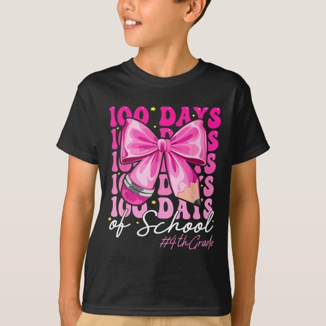 Camiseta 100 Days Of School 4th Grade Girls Coquette Bow  (Anverso)
