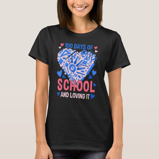 Camiseta 100 Days Of School And Still Loving It Hearts 100t (Anverso)
