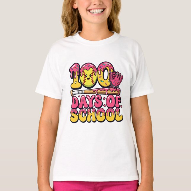 Camiseta 100 Days of School Baseball Donut Girls Softball (Anverso)