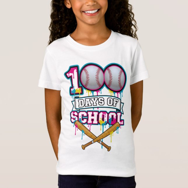 Camiseta 100 Days of School Baseball Shirt PNG (Anverso)