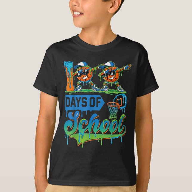 Camiseta 100 Days Of School Boys Basketball Drip 100th Day  (Anverso)