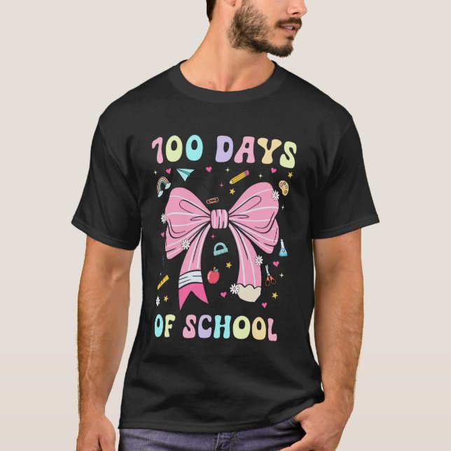 Camiseta 100 Days of School Coquette Pink Bow Pencil Girls  (Anverso)