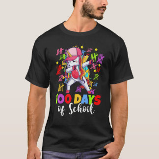 Camiseta 100 Days Of School Dabbing Unicorn Kids Girls 100