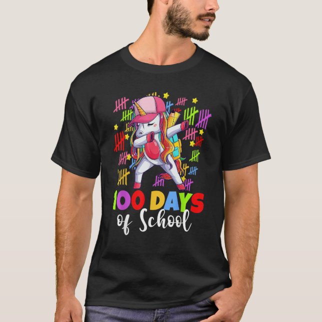 Camiseta 100 Days Of School Dabbing Unicorn  Kids Girls 100 (Anverso)