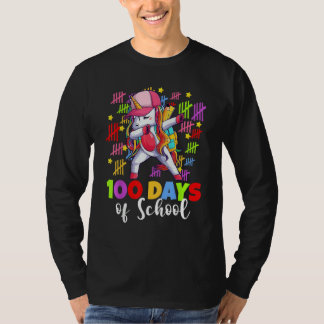 Camiseta 100 Days Of School Dabbing Unicorn Kids Girls 100