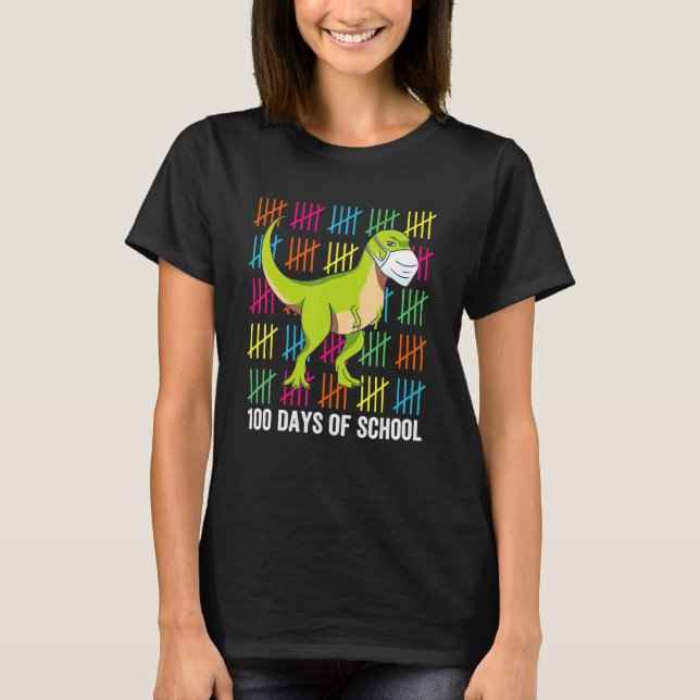 Camiseta 100 Days Of School Dinosaur Mask Fun Teacher Boys  (Anverso)