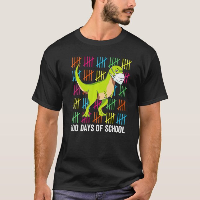 Camiseta 100 Days Of School Dinosaur Mask Fun Teacher Dino (Anverso)