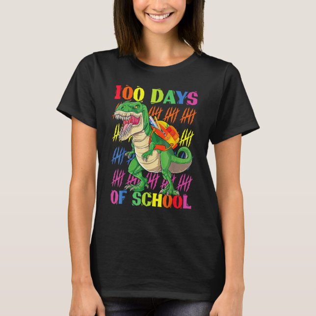 Camiseta 100 Days Of School Dinosaur Rex Dino Kids Boys 100 (Anverso)