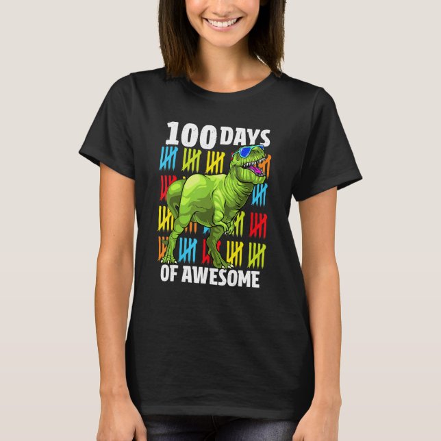 Camiseta 100 Days Of School Dinosaur Rex Dino Kids Boys 100 (Anverso)