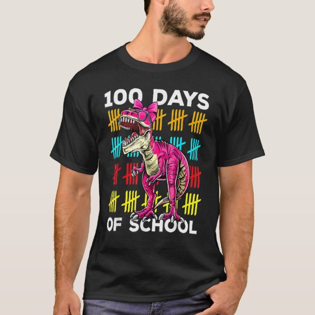 Camiseta 100 Days Of School Dinosaur Rex Dino Kids Boys 100 (Anverso)
