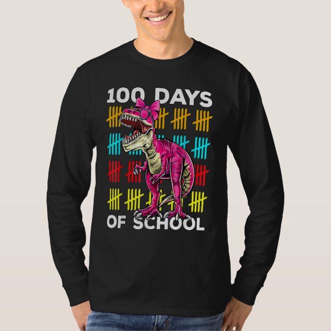 Camiseta 100 Days Of School Dinosaur Rex Dino Kids Boys 100 (Anverso)