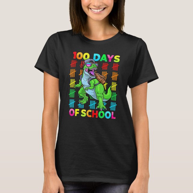 Camiseta 100 Days Of School Dinosaur Rex Dino Kids Boys 100 (Anverso)