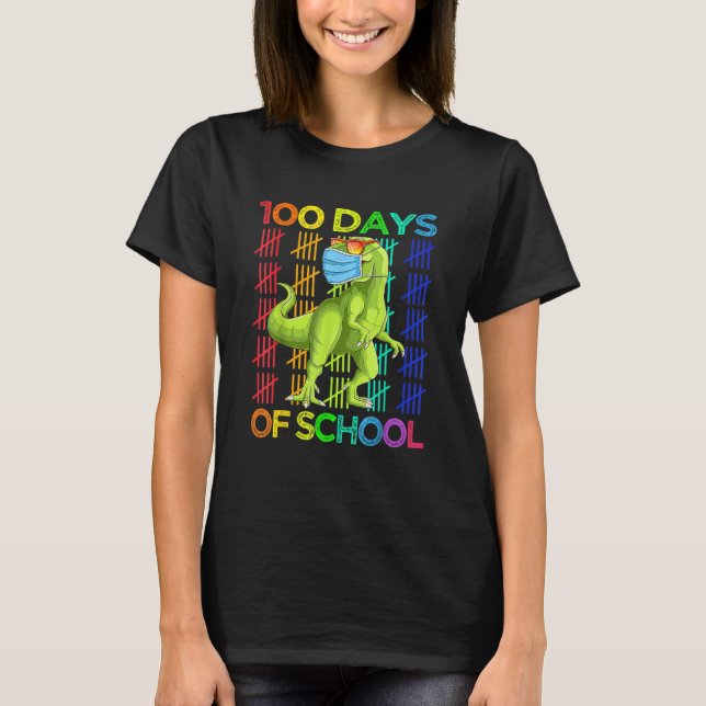Camiseta 100 Days Of School Dinosaur Rex Wearing Mask Smart (Anverso)