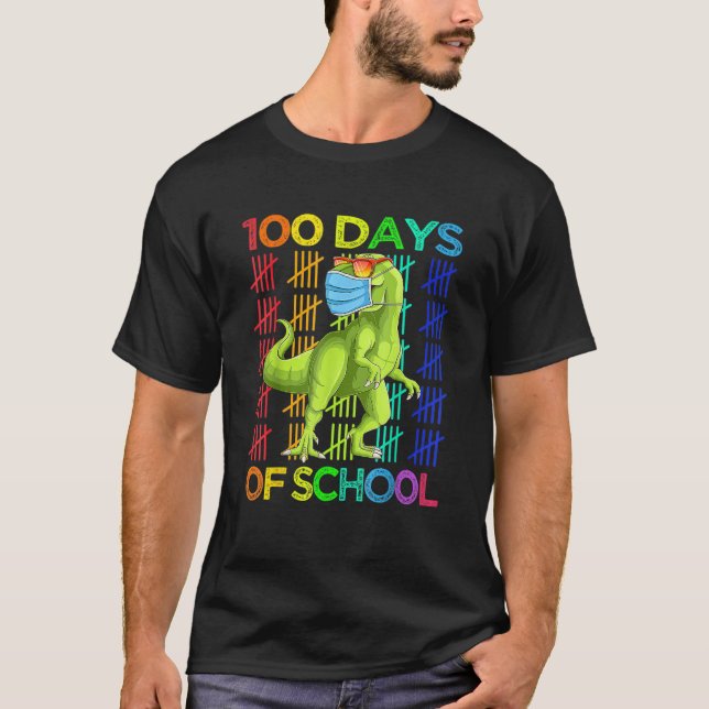 Camiseta 100 Days Of School Dinosaur Rex Wearing Mask Smart (Anverso)