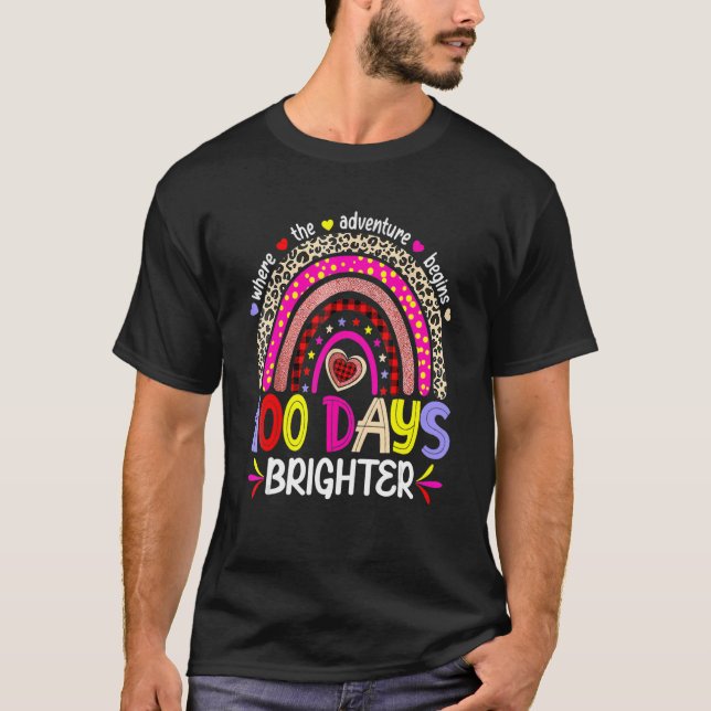 Camiseta 100 Days Of School For Brighter Teacher Rainbow Le (Anverso)