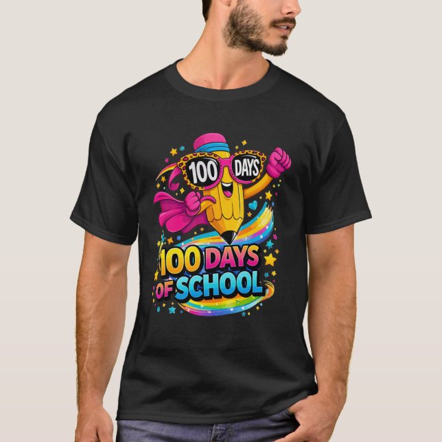 Camiseta 100 Days of School Funny Pencil Kids Teacher 100th (Anverso)