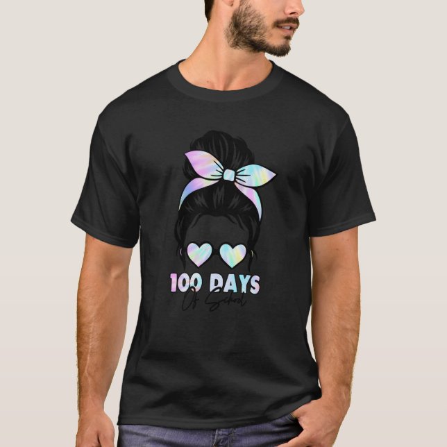 Camiseta 100 Days Of School Girls Messy Bun Hair 100th Day  (Anverso)