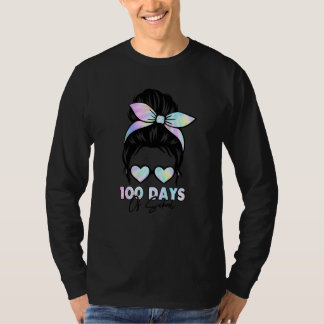 Camiseta 100 Days Of School Girls Messy Bun Hair 100th Day 