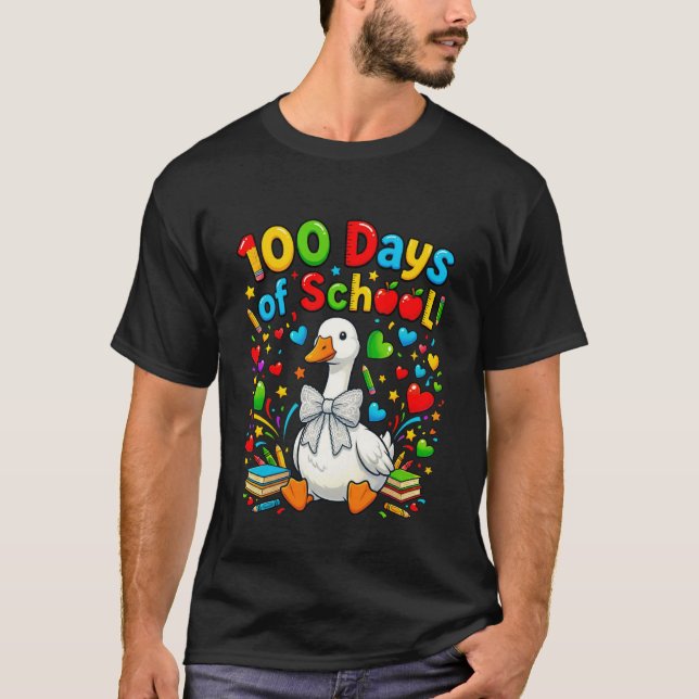 Camiseta 100 Days of School Goose Funny Goose 100 Days Kids (Anverso)