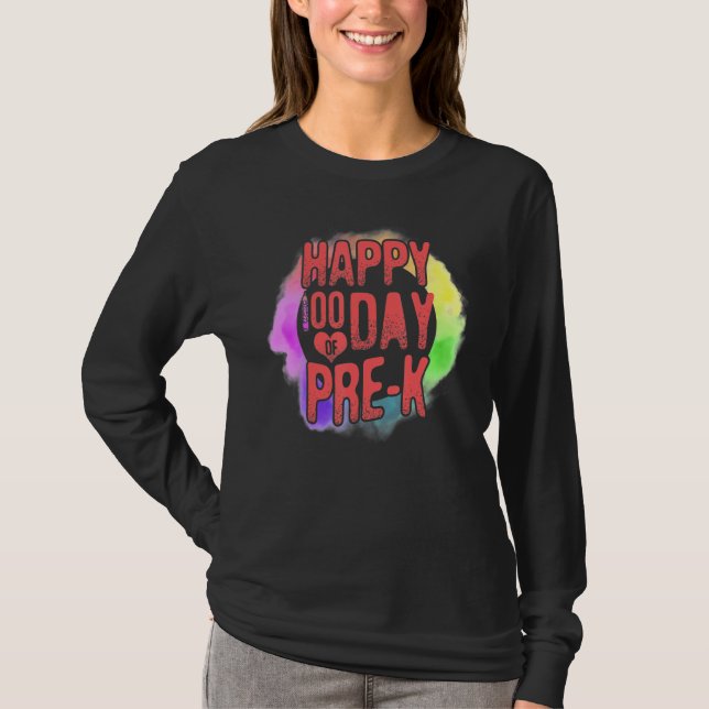 Camiseta 100 Days Of School Happy 100 Day Of Pre K Watercol (Anverso)