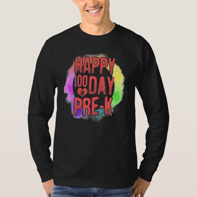 Camiseta 100 Days Of School Happy 100 Day Of Pre K Watercol (Anverso)