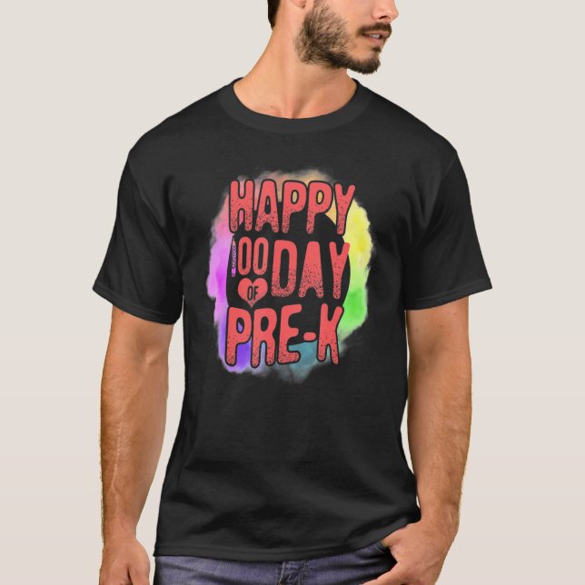 Camiseta 100 Days Of School Happy 100 Day Of Pre K Watercol (Anverso)