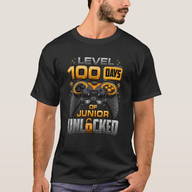 Camiseta 100 Days Of School Junior Level Unlocked Video Gam (Anverso)