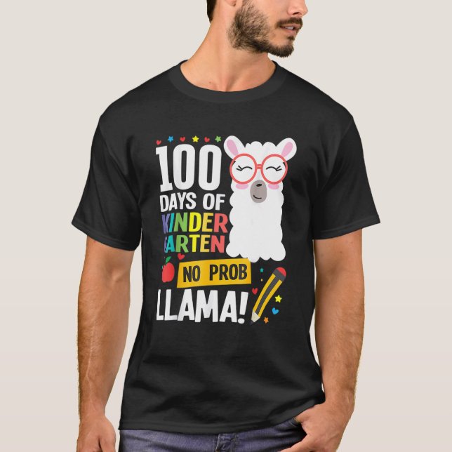 Camiseta 100 Days Of School Kindergarten Llama Girl Boy No  (Anverso)