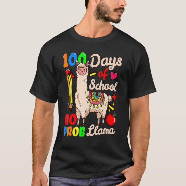 Camiseta 100 Days Of School No Prob Llama Cute 100th Day Te (Anverso)