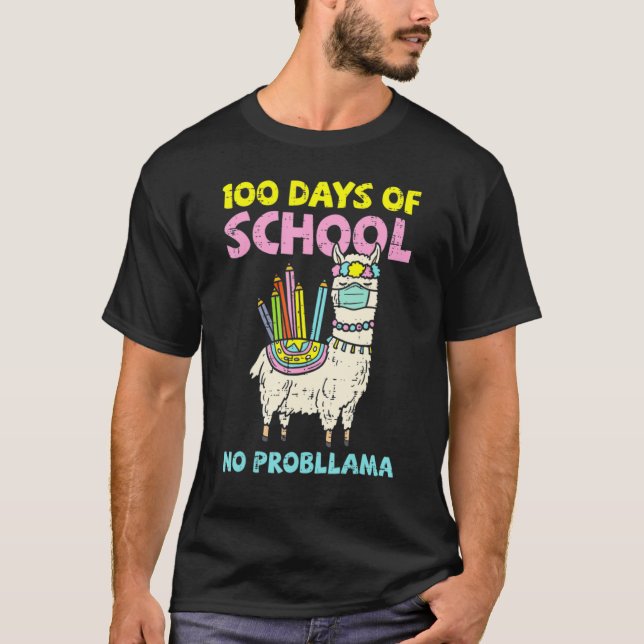 Camiseta 100 Days Of School No Prob Llama Cute 100th Day Te (Anverso)