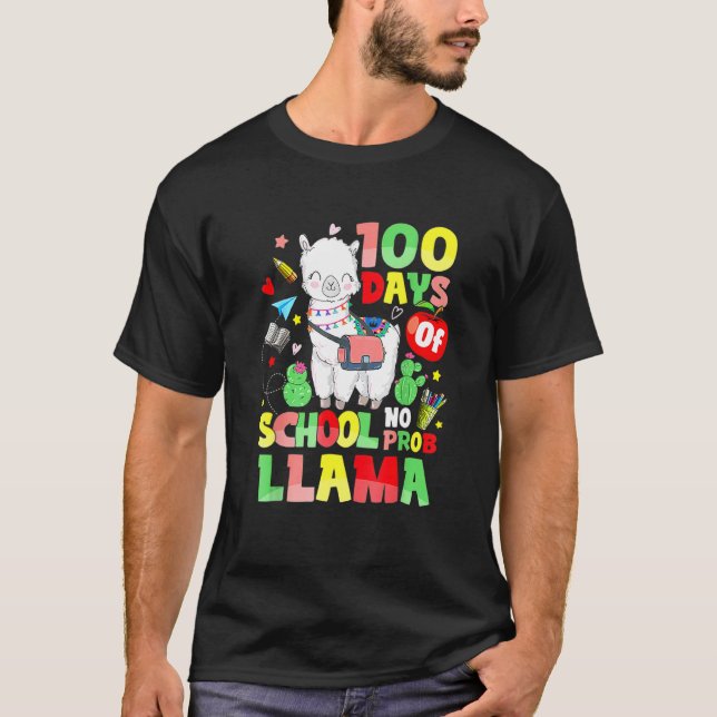 Camiseta 100 Days Of School No Prob Llama Funny (Anverso)