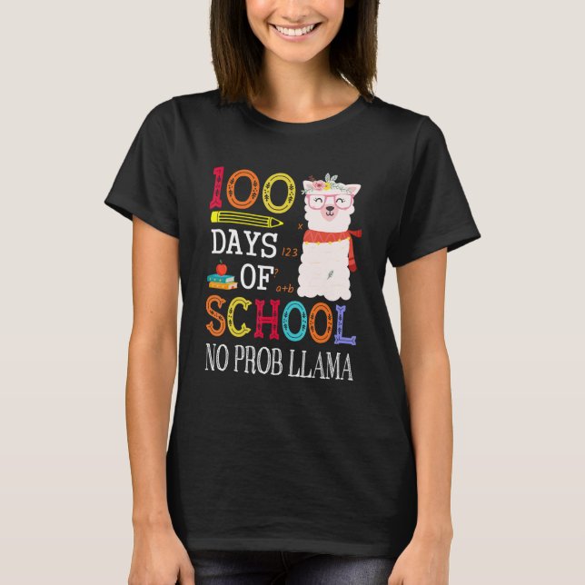 Camiseta 100 Days Of School No Prob-llama Funny Llama Teach (Anverso)