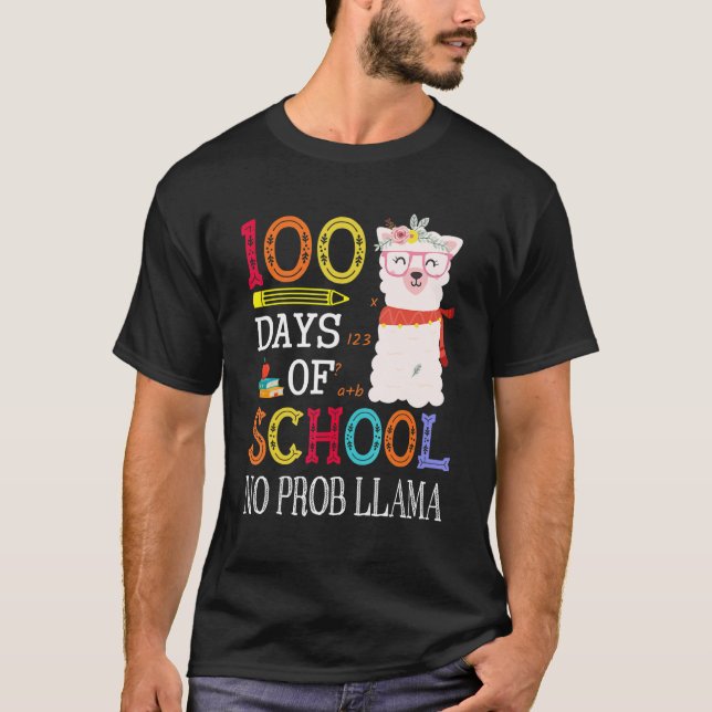 Camiseta 100 Days Of School No Prob-llama Funny Llama Teach (Anverso)