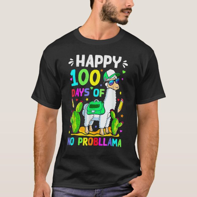 Camiseta 100 Days Of School No Prob Llama Llama Teacher 100 (Anverso)