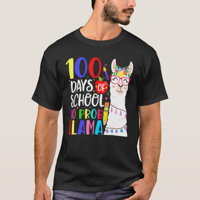 Camiseta 100 Days Of School No Prob Llama Llama Teacher 100 (Anverso)