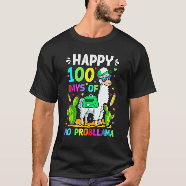 Camiseta 100 Days Of School No Prob Llama Llama Teacher 100 (Anverso)