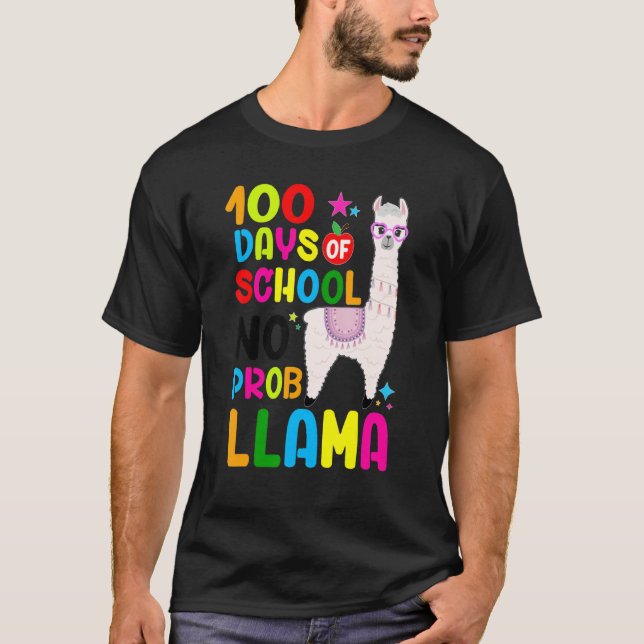 Camiseta 100 Days Of School No Prob-llama Llama Teacher 100 (Anverso)