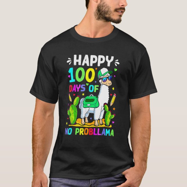 Camiseta 100 Days Of School No Prob Llama Llama Teacher 100 (Anverso)
