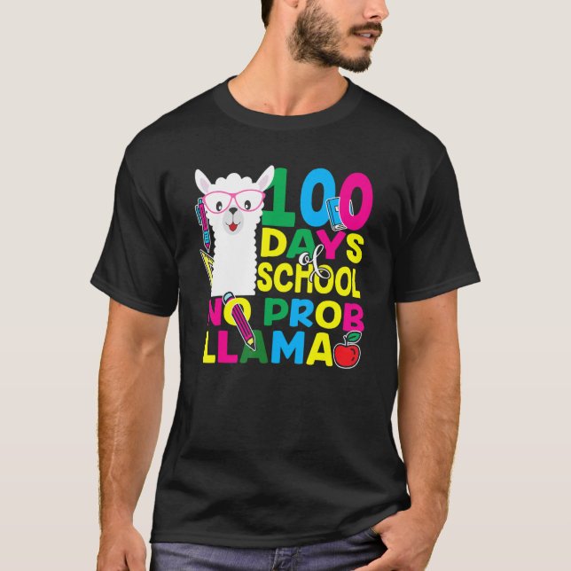 Camiseta 100 Days Of School No Prob-llama Llama Teacher And (Anverso)