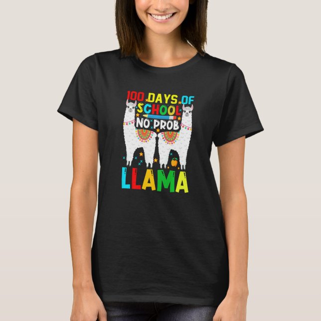 Camiseta 100 Days Of School No Prob-llama Llama Teacher And (Anverso)