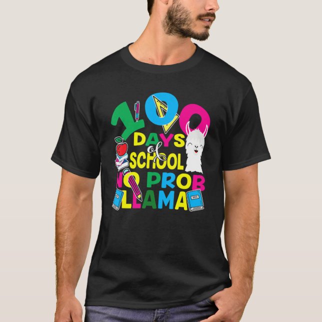 Camiseta 100 Days Of School No Prob-llama Llama Teacher And (Anverso)